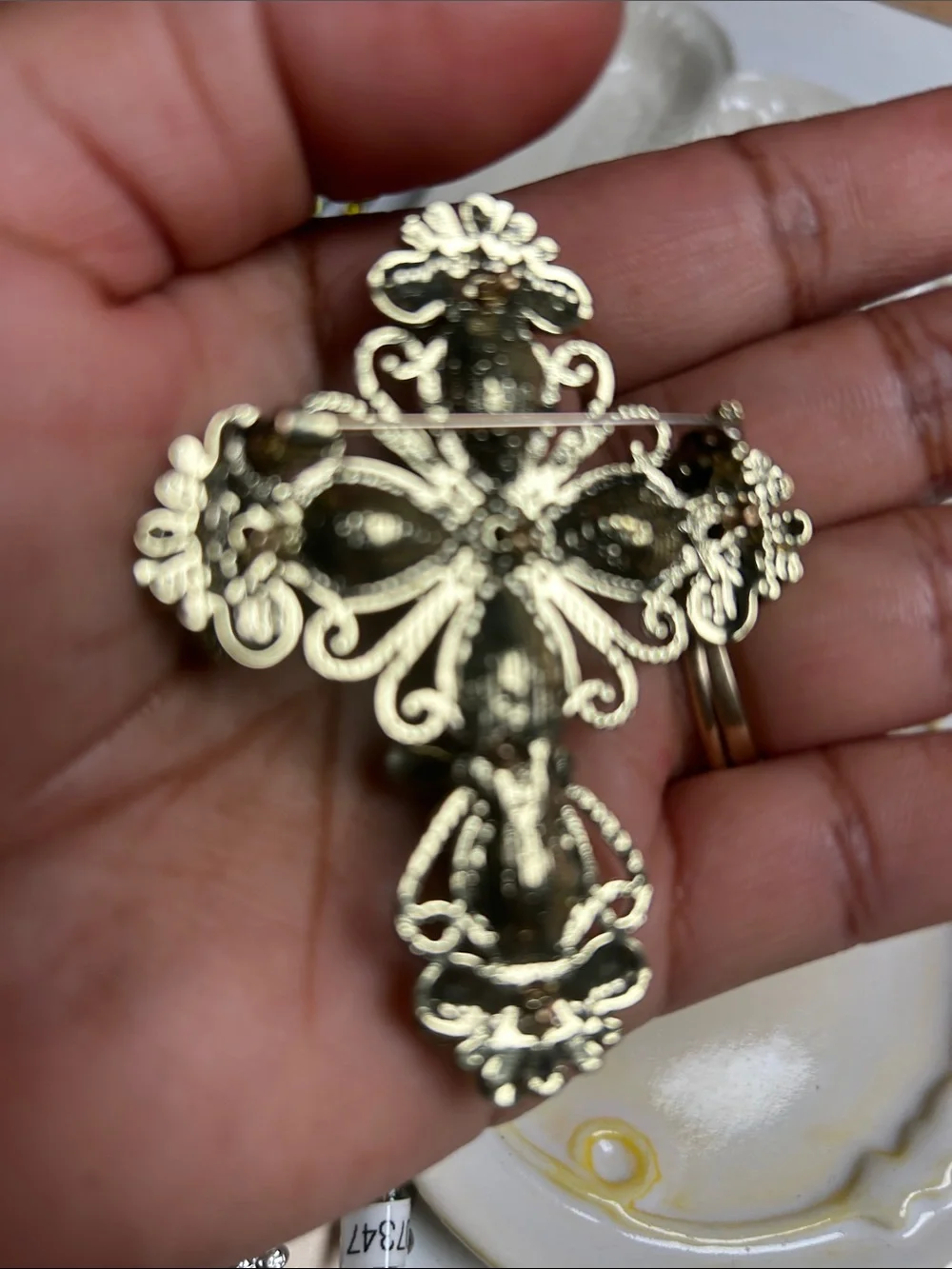Vintage-Style Turquoise & Crystal Floral Cross Pendant Necklace